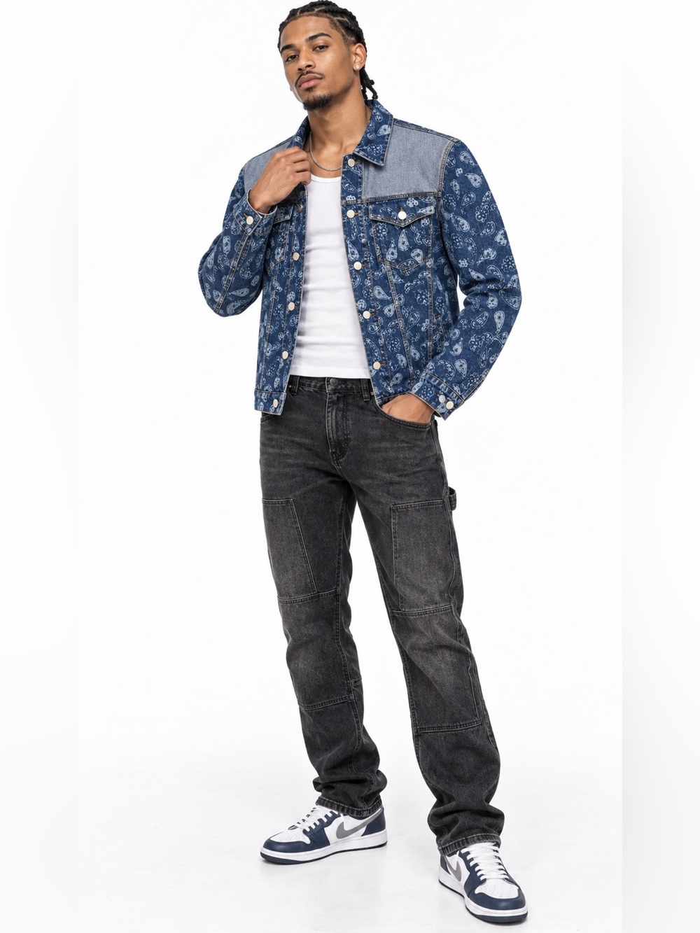 Paisley Print Denim Trucker Jacket NWT Size M